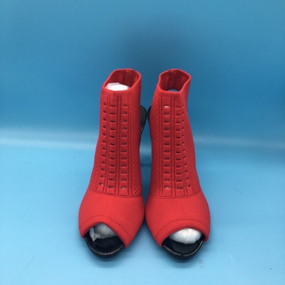 Red Women Slingback Peep Toe Stiletto Mid Heel Ankle Boots